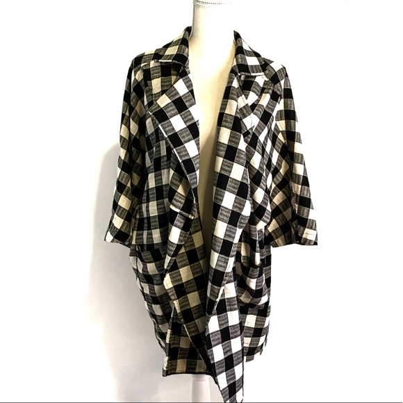 Jackets & Blazers - Oversized Plaid Checkered Jacket Trench Coat
